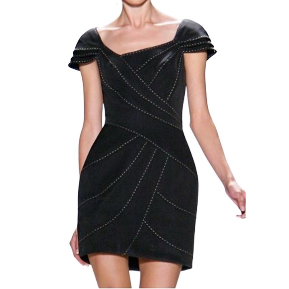 Tadashi Shoji Black Cap Sleeve Fully Lined Bandage Design Sheath Mini Dress 8 - Picture 1 of 10